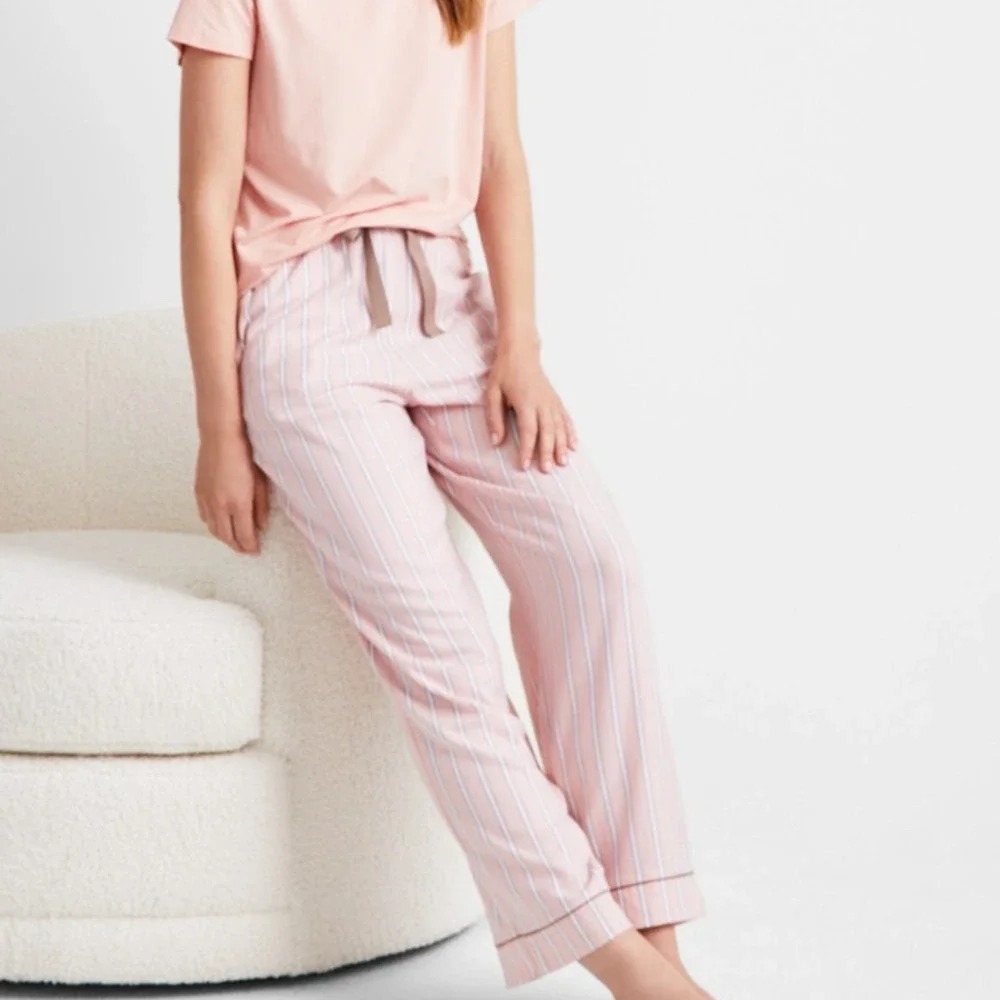 State of Day Womens Medium Flannel Striped Drawstring Pajama Pants in Pink 165